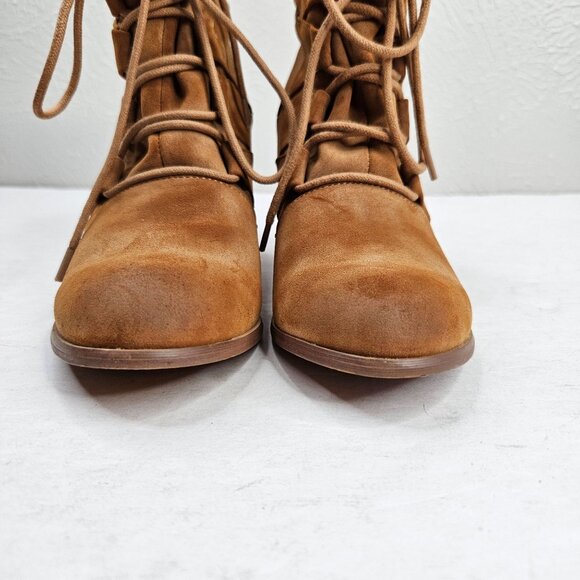 Not Rated Faux Fur Ankle Booties Brown Lace Up Block Heel Shearling Boots Sz 6.5 - Picture 4 of 13